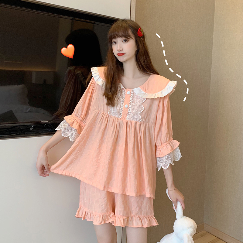 Real price ~ summer new chic sweet home wear two piece loose leisure Xianqi pajamas