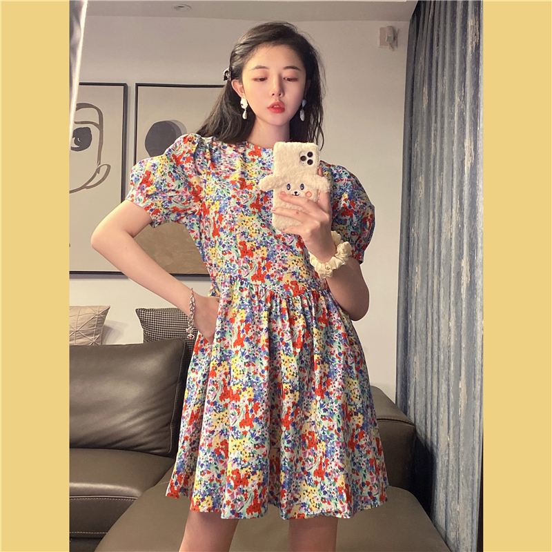 Real price ~ 2021 summer new waist dress personalized color floral A-line skirt