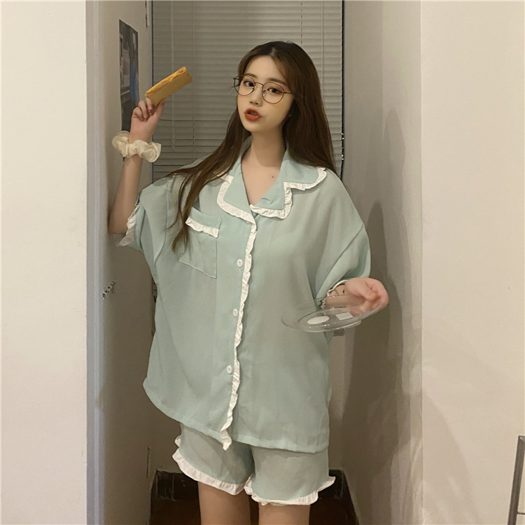 Korean version sweet agaric edge pajamas and pajamas suit can be worn for leisure