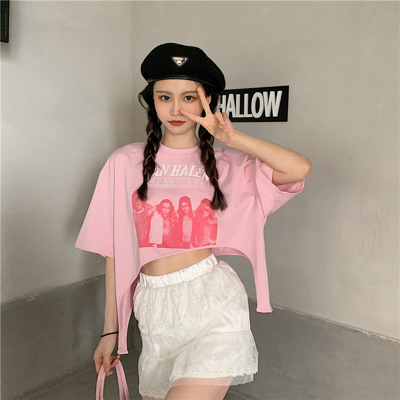 Real price ~ foreign style ins irregular European and American printing T short loose fashion base coat