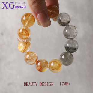 17m天然黄水晶绿幽灵黄胶花手链女森系招财转运手串大颗粒送礼物