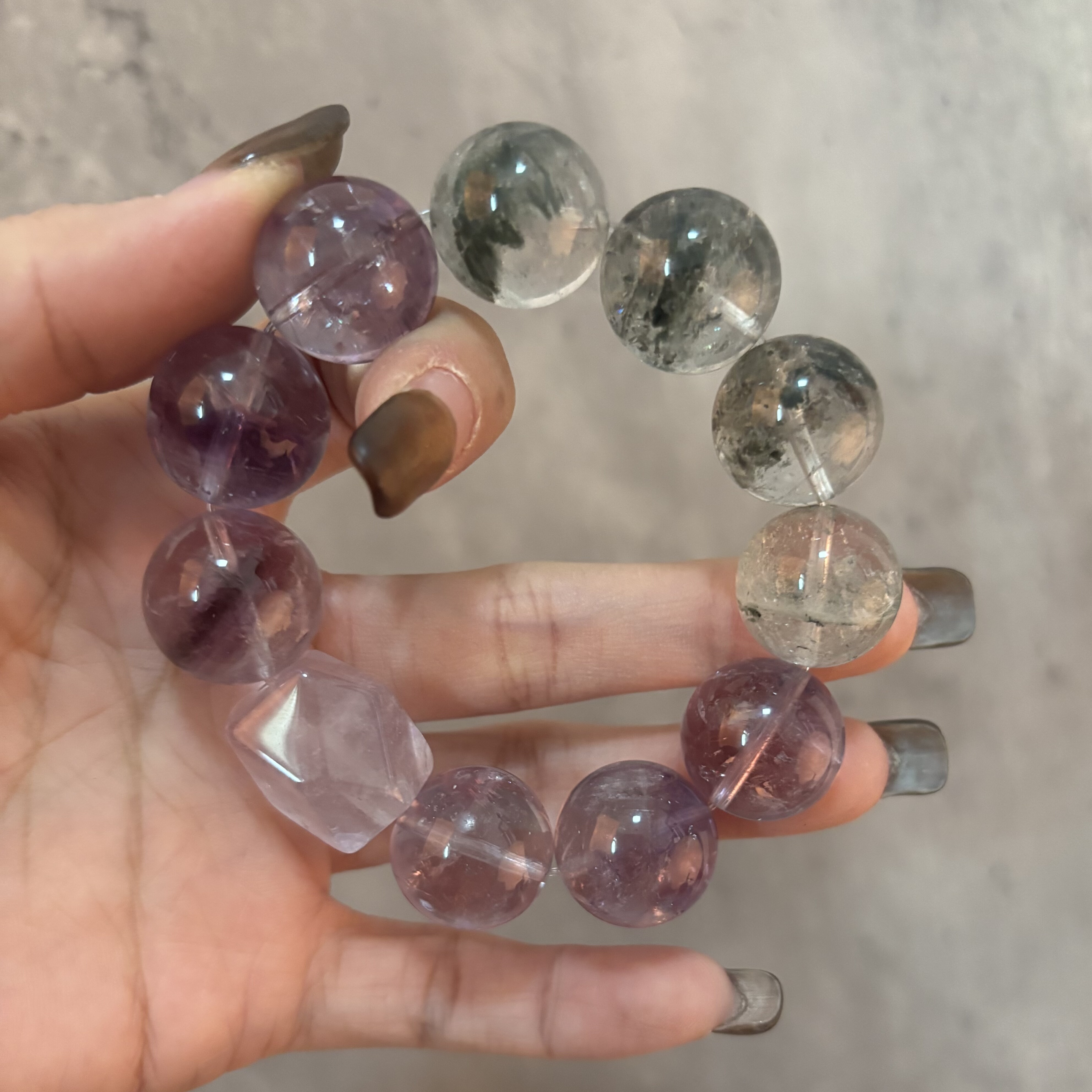 18m[绿幽灵]天然水晶紫水晶九紫离火运气质冰透原创设计款手链串