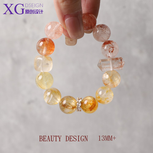 13m原创黄胶花红橙水晶招财手链