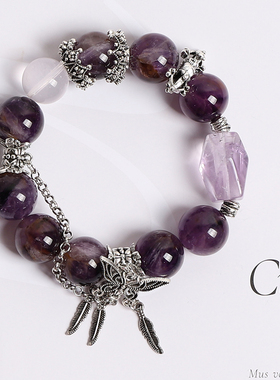 15mm天然紫极光紫水晶手链原创设计款招财转运浓郁紫色调高级感