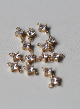 保色铜方形锆石双孔挂坠手链项链流苏*花影梦发簪发饰头饰DIY配件