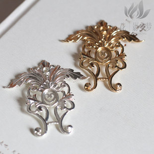 保色婚庆黄铜铸铜藤纹尖头宝石托簪头*花影梦发簪发饰头饰DIY配件