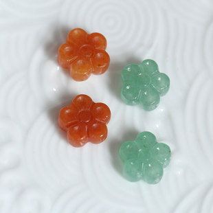 东陵玉金丝玉圆梅花竖孔胸针发簪耳环手链项链手工配件材料花影梦