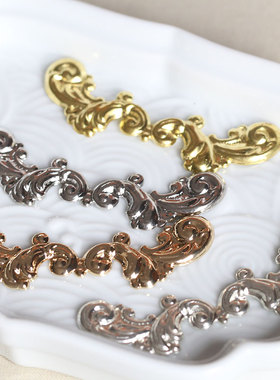 古风步摇发簪DIY配件头饰饰品材料*黄铜海浪花纹花片62*17mm金色