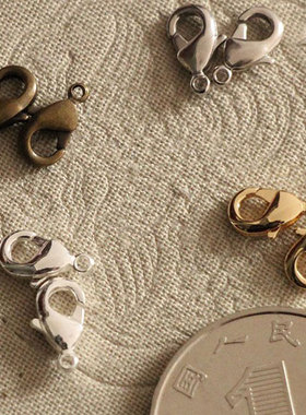 手链步摇发簪DIY配件项链饰品材料*5*10mm金银色白k色铜质龙虾扣