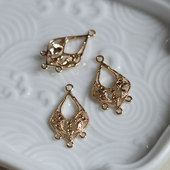 黄铜铸铜保色水滴形耳环流苏挂头单面 花影梦发簪发饰头饰DIY配件