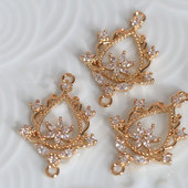 藤纹水滴保色黄铜锆石微镶小吊坠耳环项链手链发簪小配件发饰材料