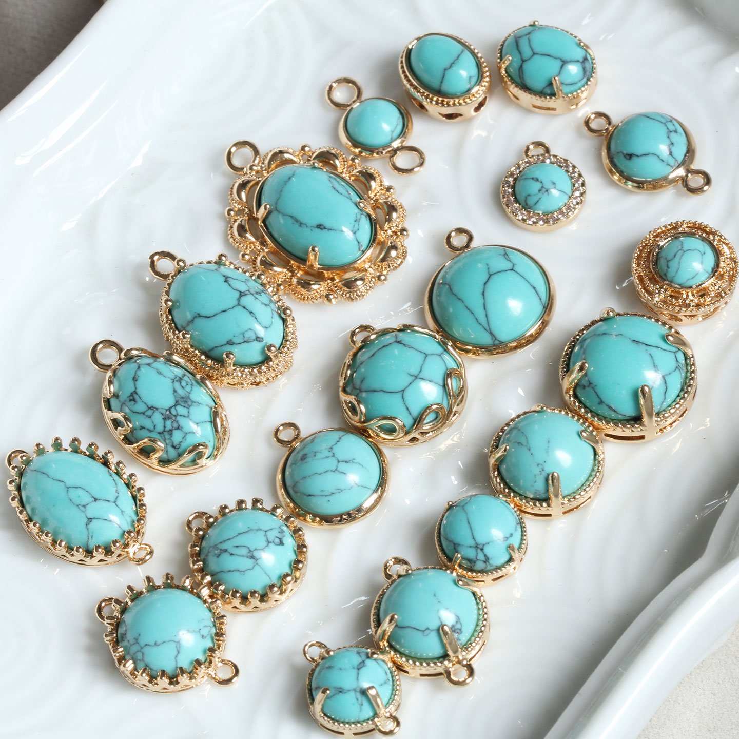 仿绿松吊坠胸针发簪耳环手链项链手工配件材料花影梦古风