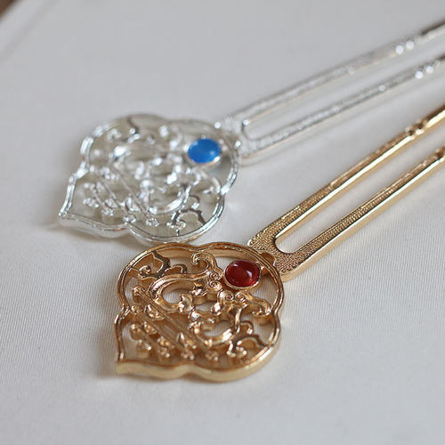 保色铜质唐风铸铜镂空发钗供养人汉服配饰*花影梦发簪发饰头饰