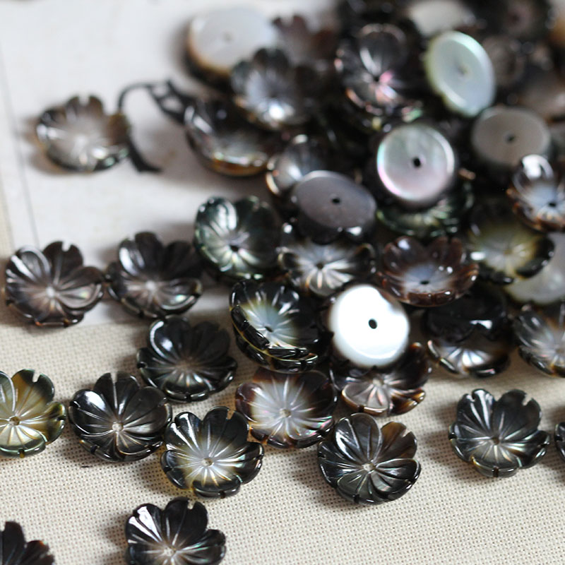 黑蝶贝碗花胸针发簪材料配件