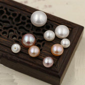 7mmDIY饰品配件材料发簪耳钉散珠天然AAAA淡水馒头珍珠贴片半孔