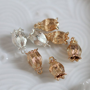 花影梦古风汉服步摇发簪DIY配件头饰品材料*黄铜花苞铃兰铸件挂坠