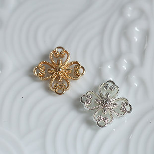 铸铜保色卷草纹双面四瓣花流苏耳环间饰古风发簪材料配件花影梦