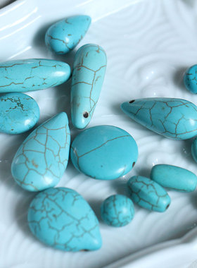 合成仿绿松石水滴圆珠米珠散珠坠耳环手链项链手工配件材料花影梦