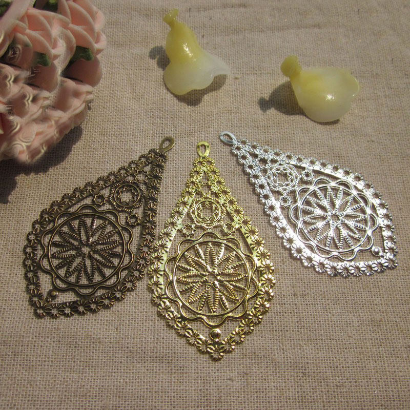 手工发簪diy配件头饰饰品材料*大水滴花片金/银/青铜色(1元2片)