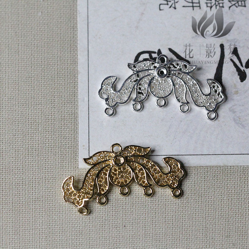 黄铜铸铜仿花丝兰花六孔间饰挂头*花影梦发簪发饰头饰DIY配件