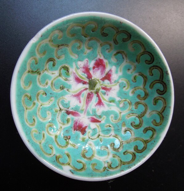 民国解放初&ldquo;江西景德镇名瓷&rdquo;粉彩手绘花卉纹瓷器老碟子 古董