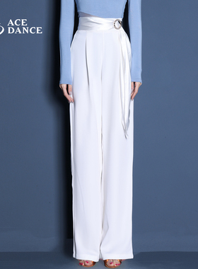 ACEdance拉丁舞女裤摩登舞腰间钻扣飘带设计款直筒广场舞裤DA295