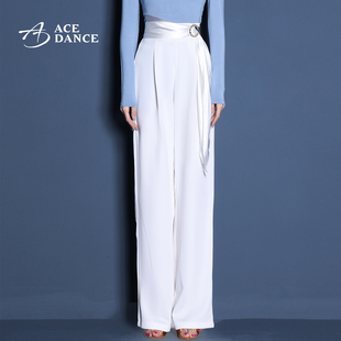 DA295 直筒广场舞裤 ACEdance拉丁舞女裤 摩登舞腰间钻扣飘带设计款