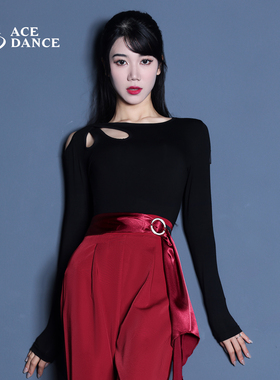 ACEdance拉丁舞摩登舞女练功服单肩镂空棉上衣广场舞艺考服SY294