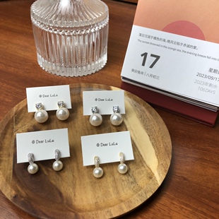 Deer鹿鹿家气质满钻施家珍珠锆石耳钉银针简约高级感耳饰新款