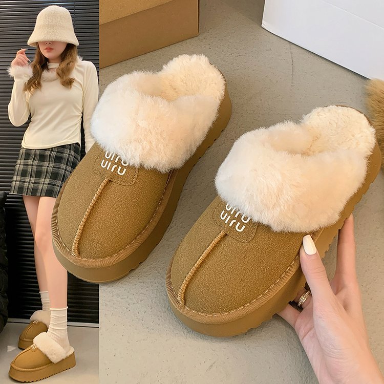厚底包头毛毛拖鞋女外穿2025年秋冬新款皮毛一体雪地棉鞋加绒s413