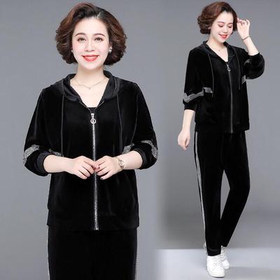 加肥加大码金丝绒运动服妈妈装