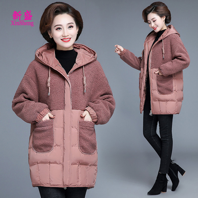 妈妈装羽绒拼接棉衣宽松洋气