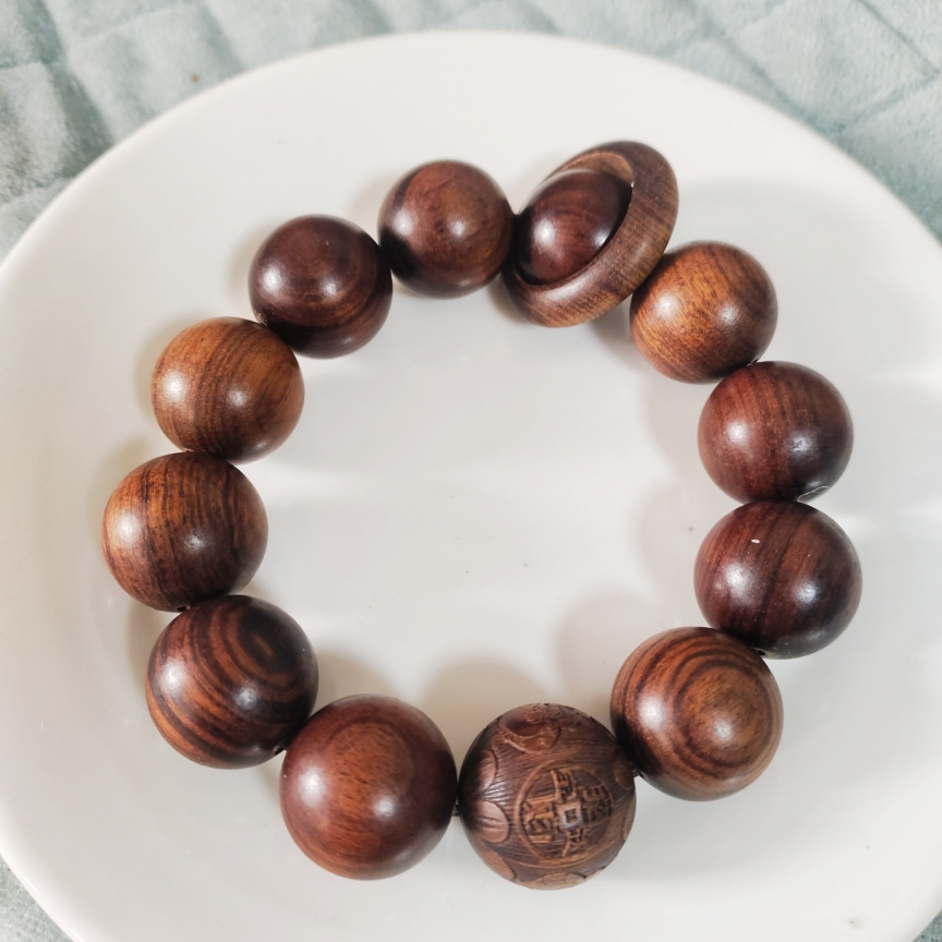 正宗海南对眼黄花梨木手串手链新中式海黄花梨20㎜文玩佛珠男2.0