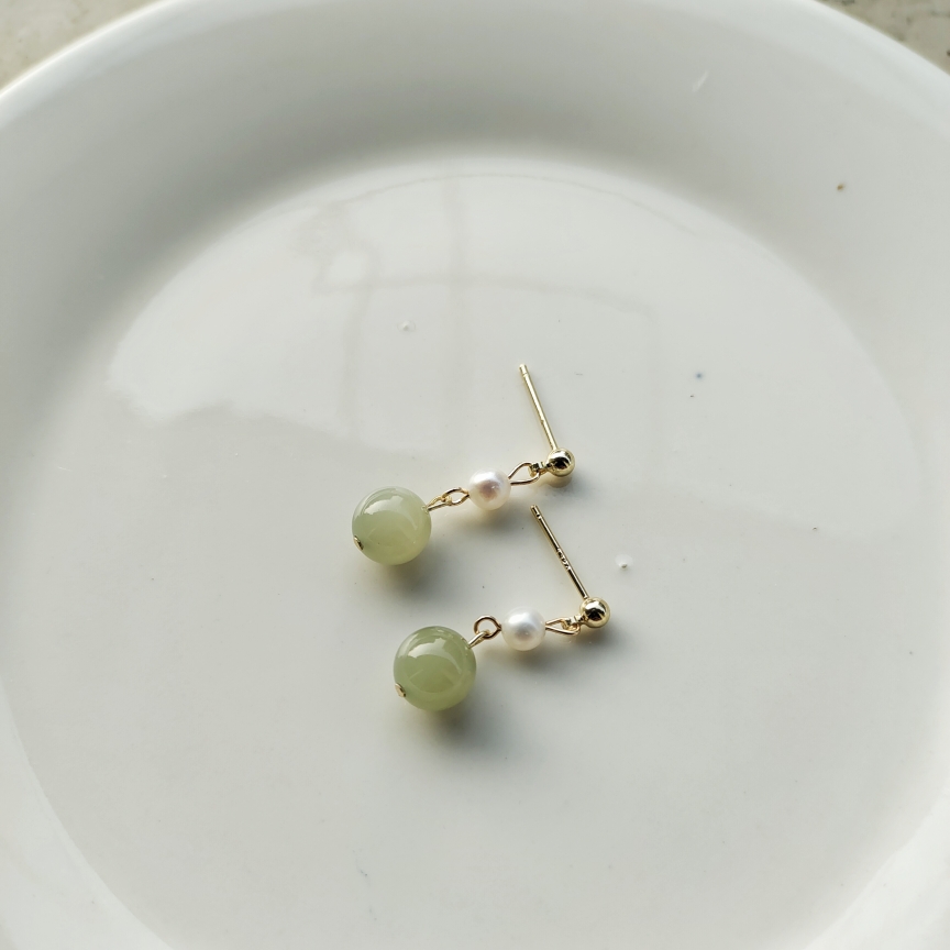 天然珍珠和田玉晴水耳环耳钉耳饰新中式复古国风高级感汉服配饰女