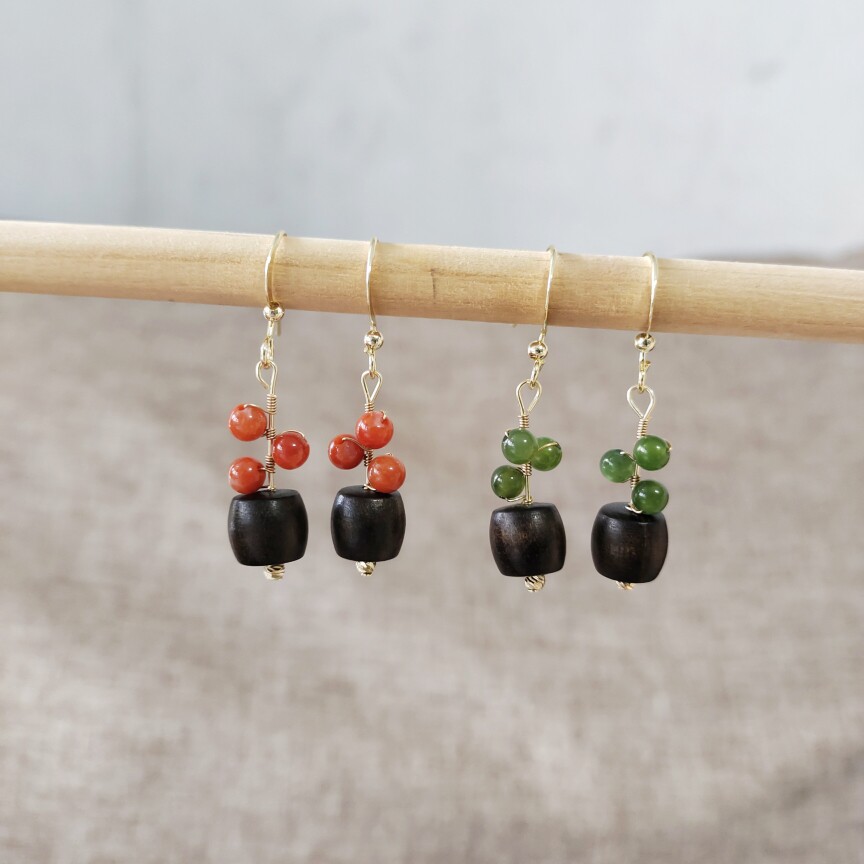 天然和田玉碧玉南红耳环莺歌绿奇楠沉香木耳饰新中式复古国风手工