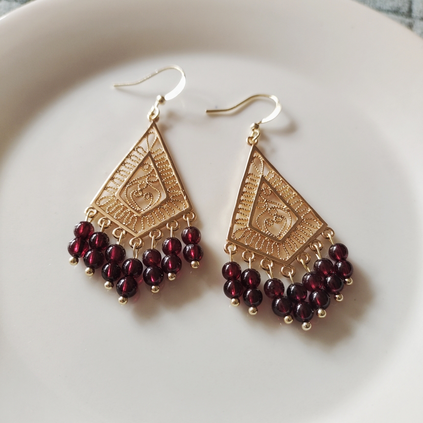 天然石榴石耳环耳饰耳坠新中式复古国风高级感汉服配饰原创小众女