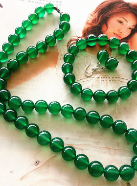 天然冰种碧玉绿玛瑙项链手链耳环珠宝套装饰品妇女节送妈妈礼物