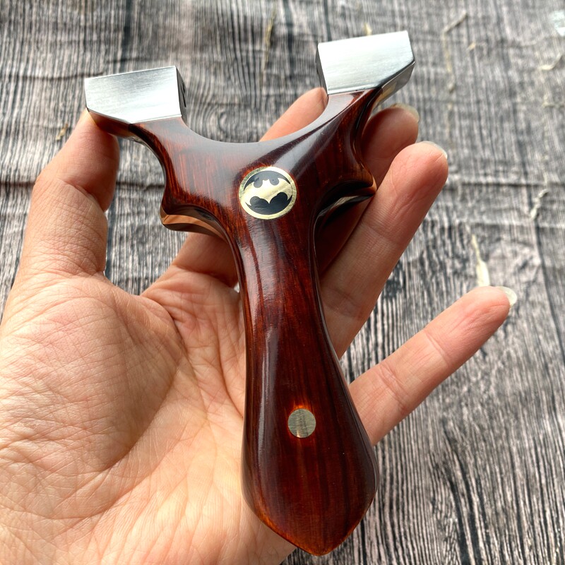 新款钛合金龙齿快压蝙蝠弹弓实木紫檀黄铜木质免绑夹片扁皮反曲弓