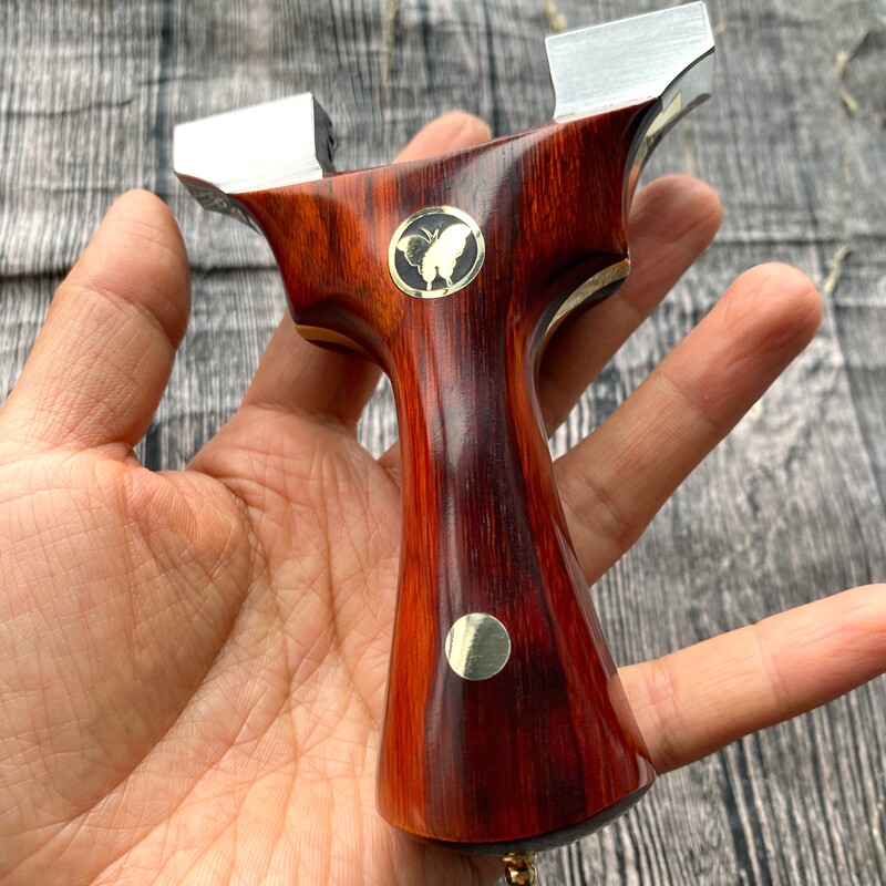 新款钛合金龙齿快压蝴蝶弹弓实木紫檀黄铜木质免绑夹片扁皮反曲弓