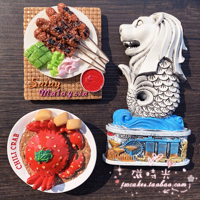 磁时光满48元包邮马来西亚新加坡鱼尾狮美食辣椒螃蟹冰箱贴磁贴