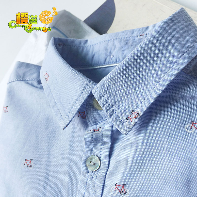 男童春秋装中大童自行车印花全棉休闲衬衫儿童男宝宝翻领长袖衬衣