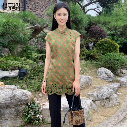 浒城古娘新款桑蚕丝百搭时尚气质优雅清凉新中式国风上衣女夏季