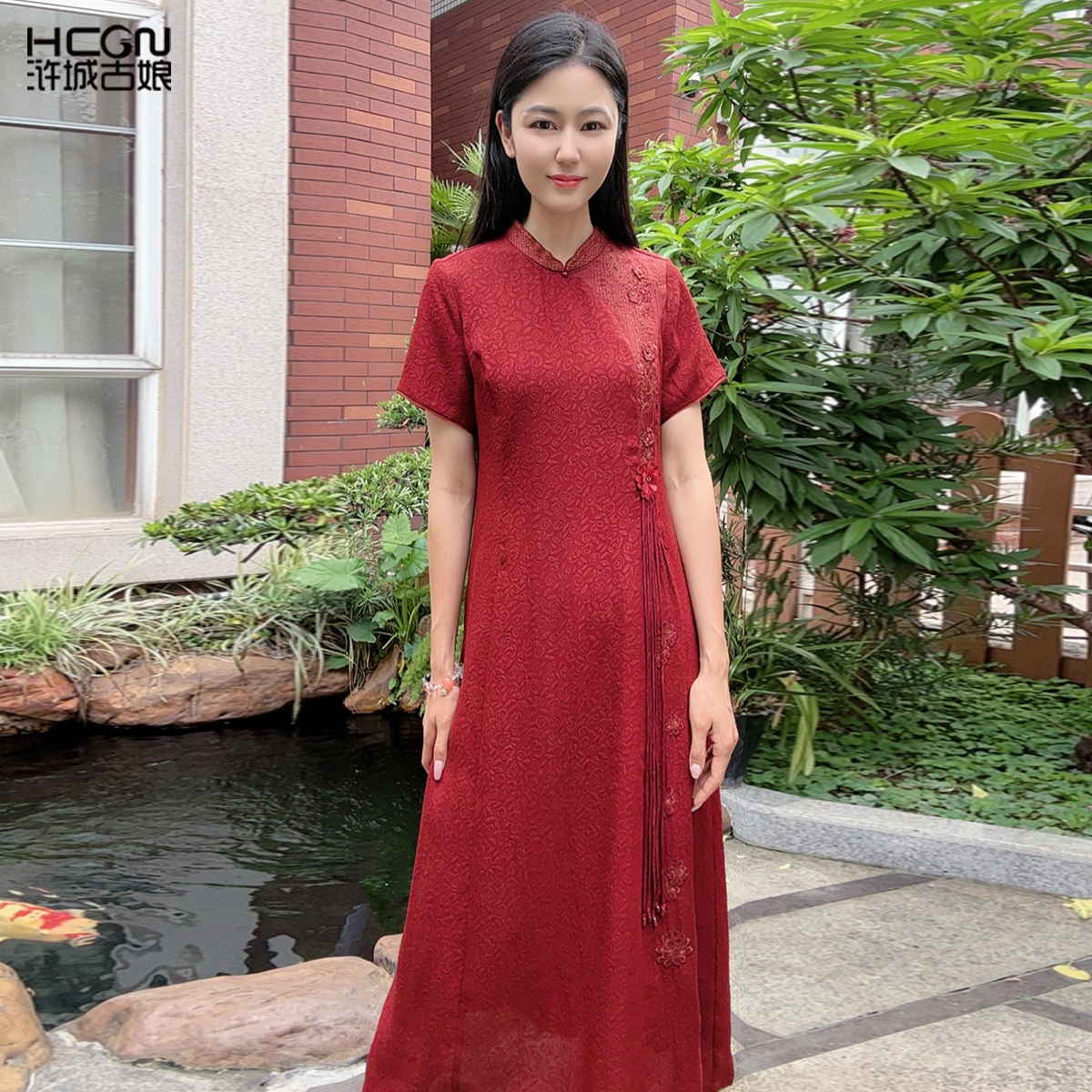 浒城古娘新款气质优雅立领修身新中式国风改良旗袍连衣裙女夏季