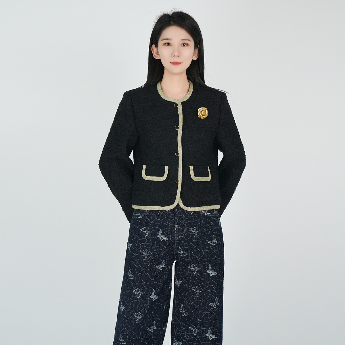 浒城古娘新款刺绣小香风气质优雅宽松百搭新中式国风外套上衣女秋