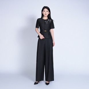 浒城古娘新款刺绣桑蚕丝气质短袖嘉惠香云纱新中式国风套装女夏季