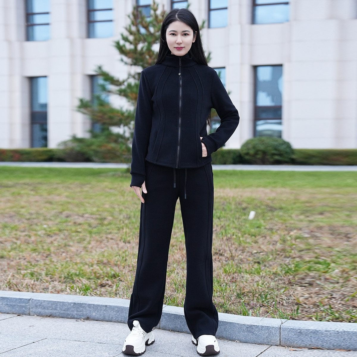 浒城古娘新款秋冬显瘦精致气质休闲百搭通勤舒适女长袖减龄套装