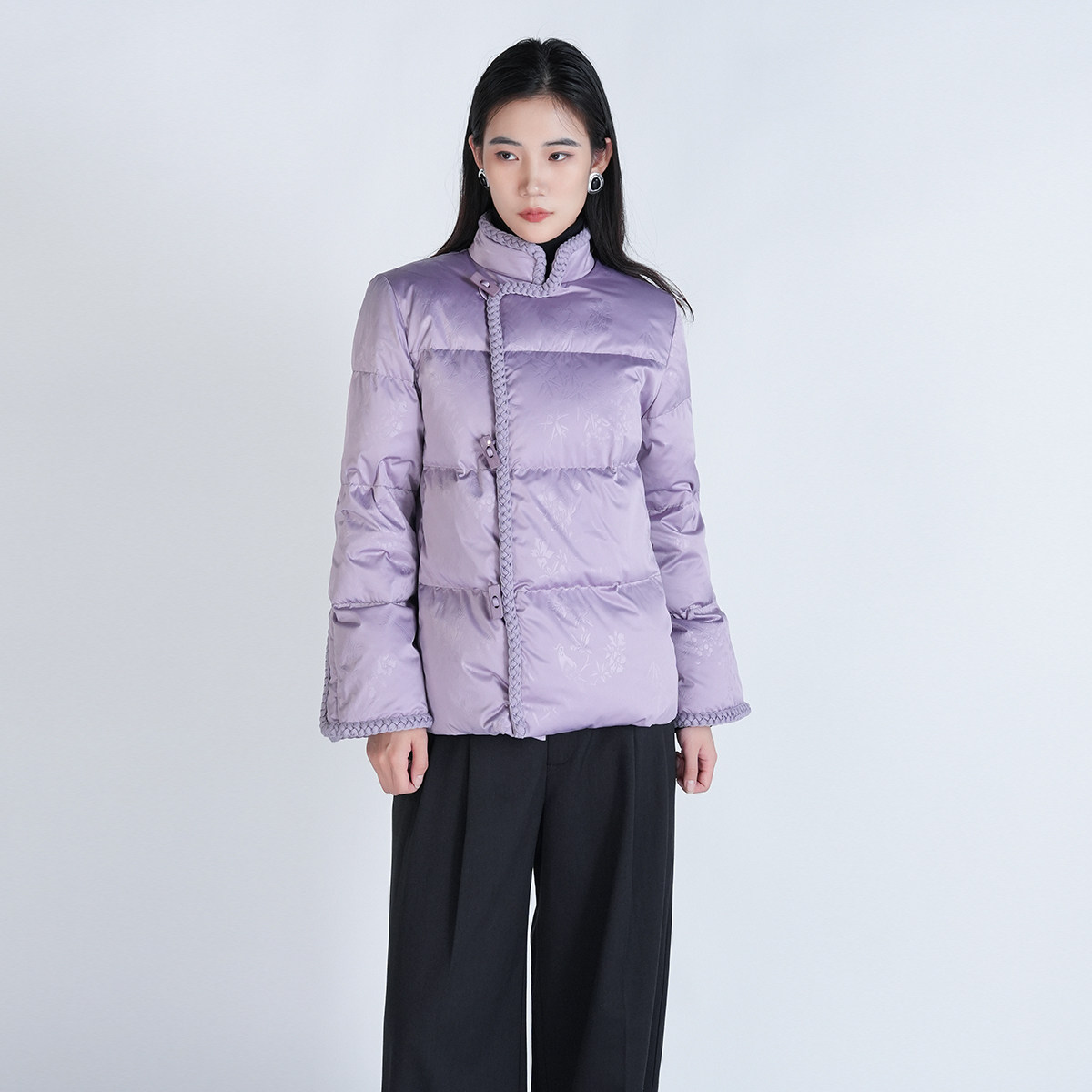 浒城古娘新款白鸭绒提花气质保暖百搭短款新中式国风羽绒服女冬季