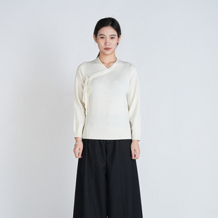 中国风100绵羊毛V领长袖舒适百搭气质内搭减龄套头春秋女毛衫上衣