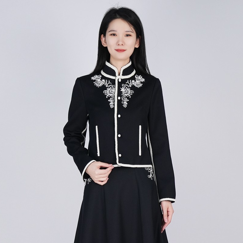 【单外套】浒城古娘新款羊毛刺绣优雅长袖新中式国风外套上衣女秋