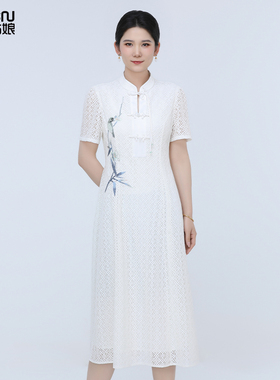 浒城古娘夏季新款女装蕾丝优雅气质白色减龄新中式连衣裙女款春夏
